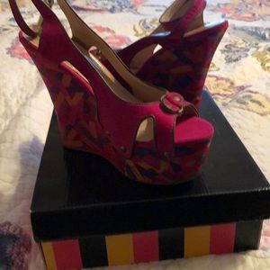 Multi colored ankle wrapped wedges